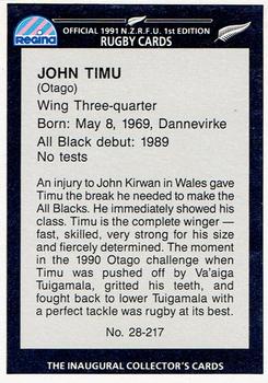 1991 Regina NZRFU 1st Edition #28 John Timu Back